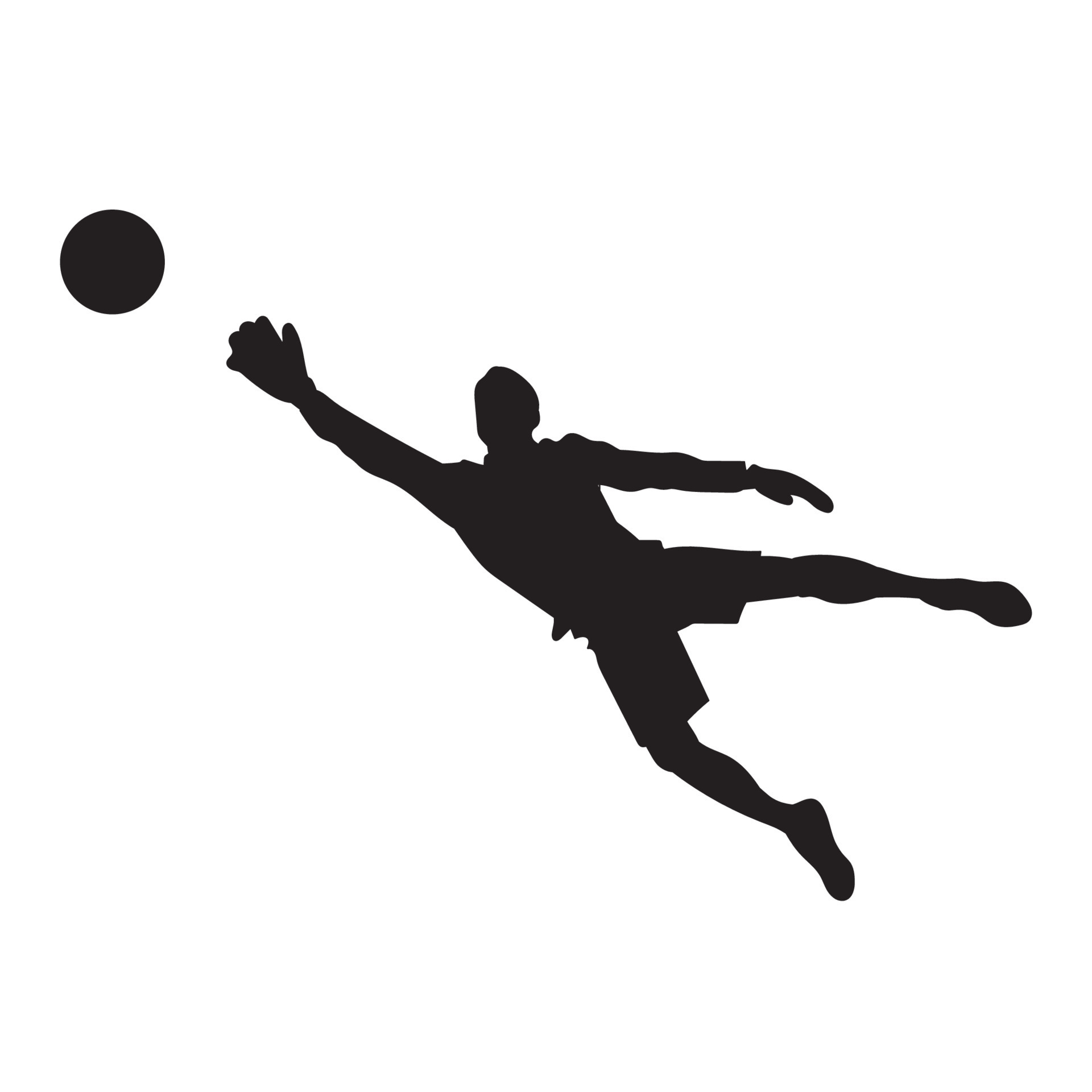 male football player. goalkeeper blocking ball vector silhouette