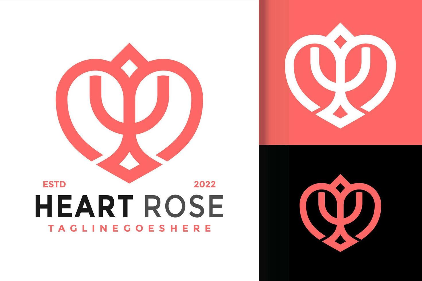 diseño de logotipo de rosa de corazón de belleza, vector de logotipos de identidad de marca, logotipo moderno, plantilla de ilustración vectorial de diseños de logotipo