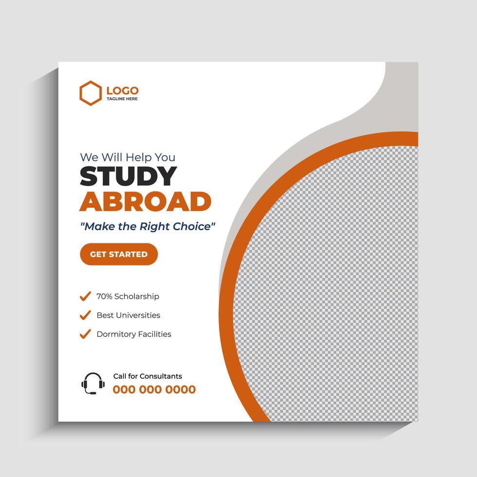 Study Abroad social media post or education square banner template vector