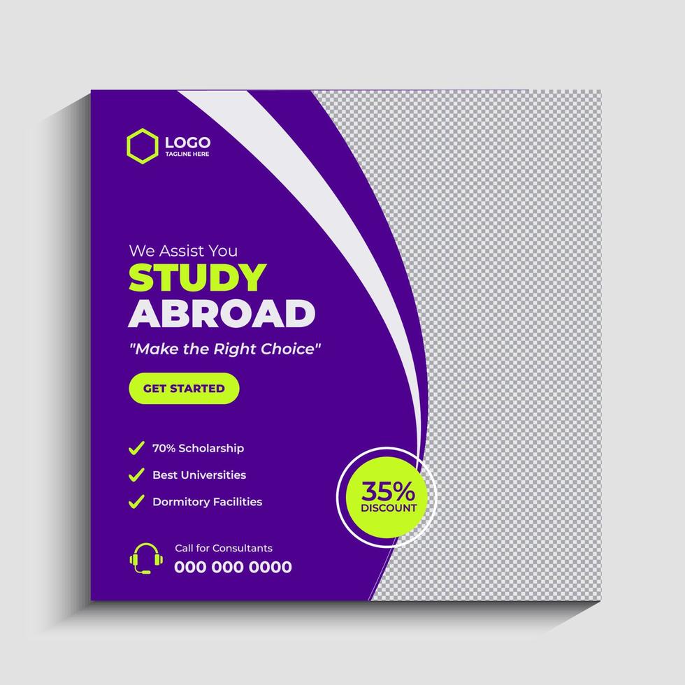 Study Abroad social media post or education square banner template vector