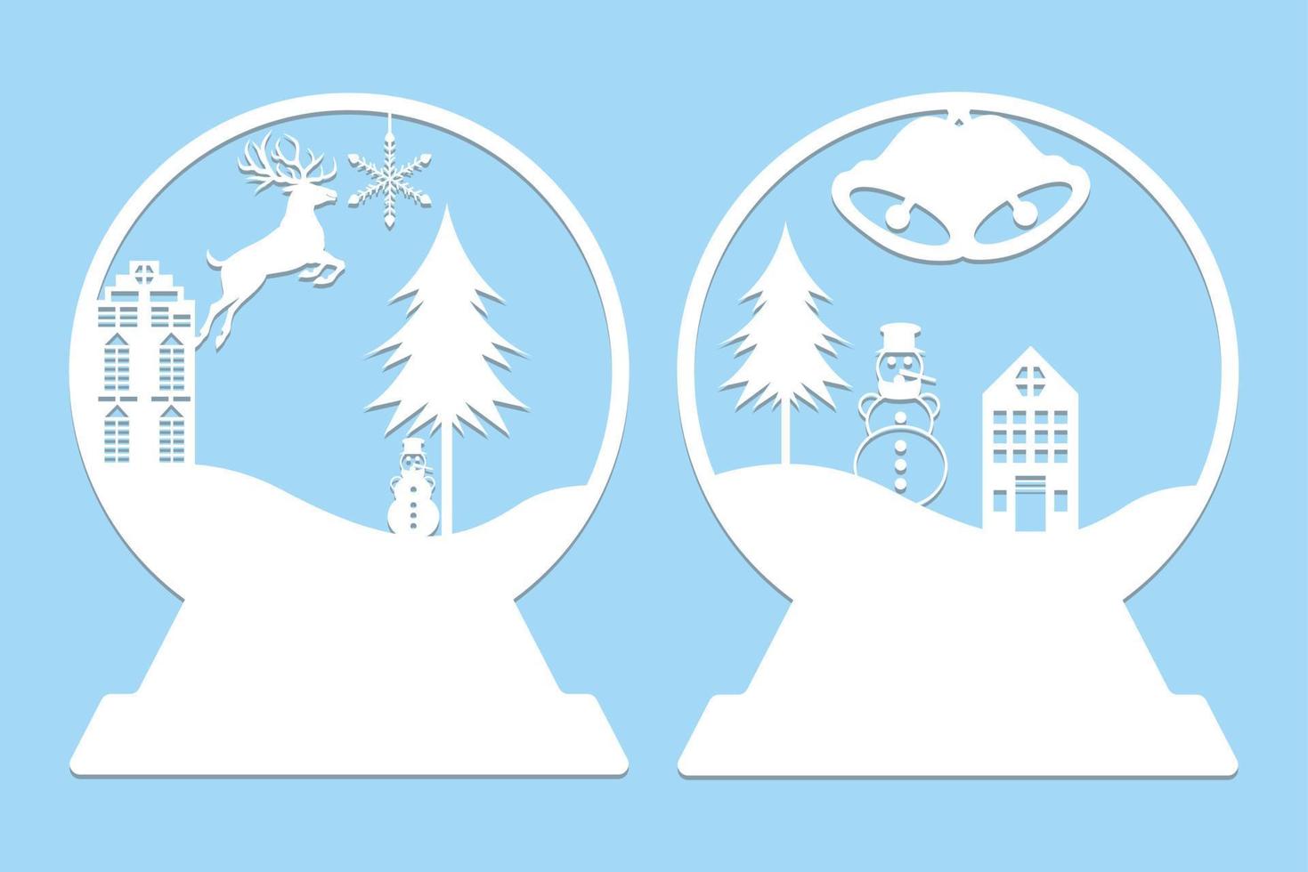 corte de papel de globo de nieve de navidad vector