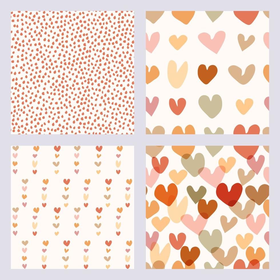 Hand drawn hearts boho seamless pattern set vector illustration