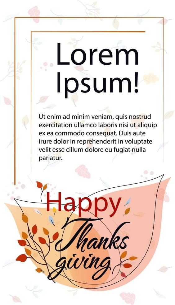 Thanksgiving day greeting card vector illustration with autumn leaves