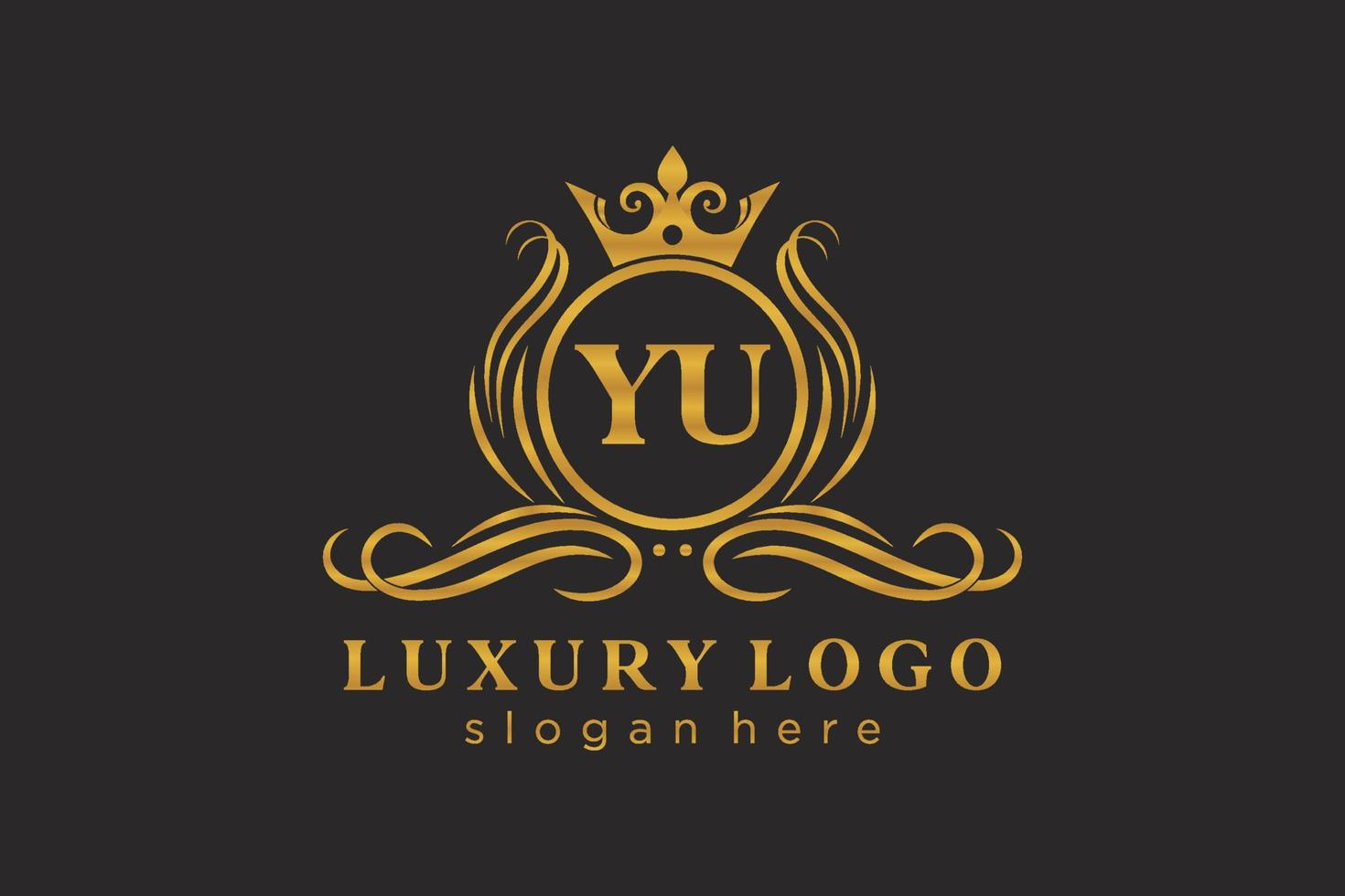 Initial YU Letter Royal Luxury Logo template in vector art for Restaurant, Royalty, Boutique, Cafe, Hotel, Heraldic, Jewelry, Fashion and other vector illustration.