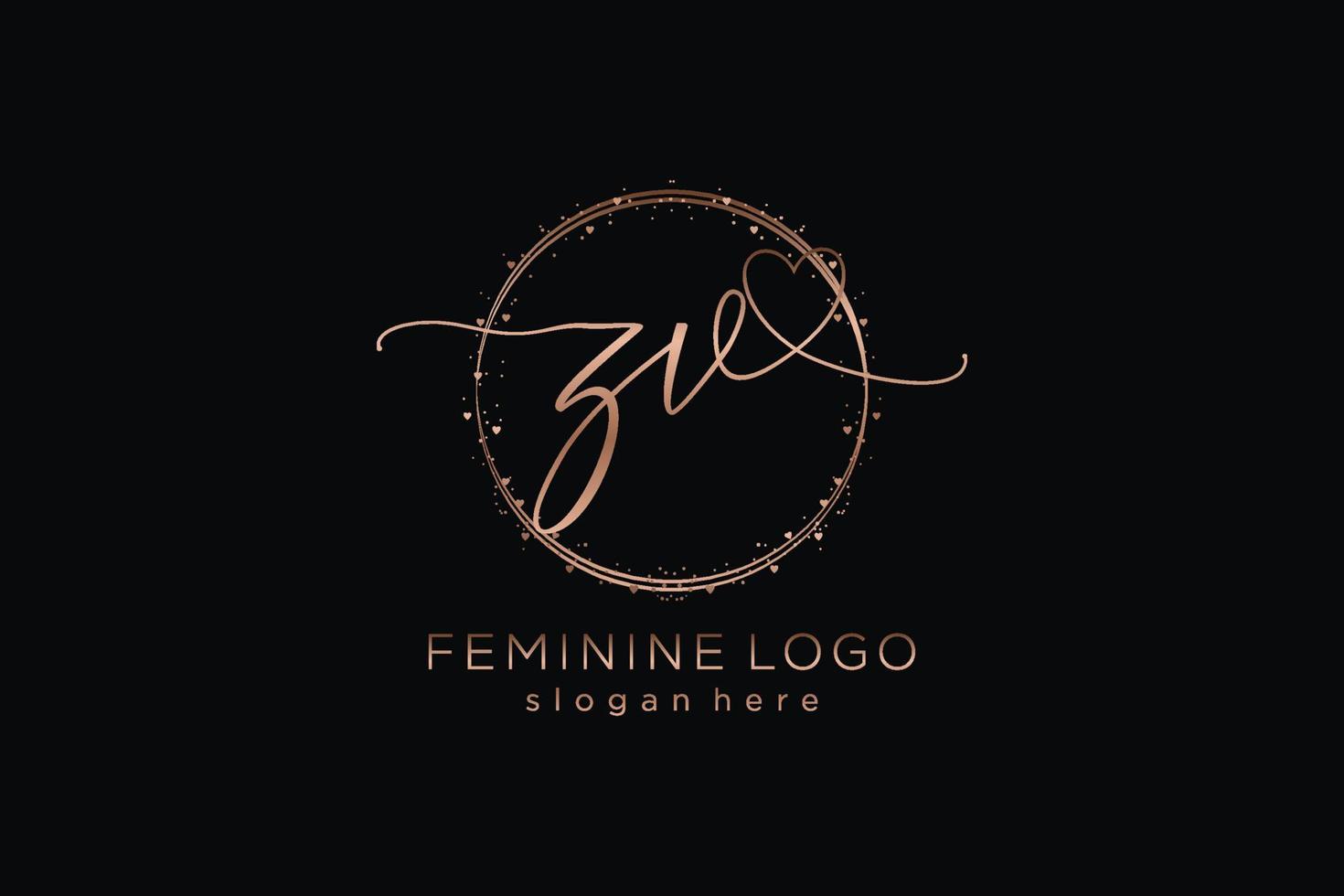 logotipo inicial de escritura a mano zv con plantilla de círculo logotipo vectorial de boda inicial, moda, floral y botánica con plantilla creativa. vector