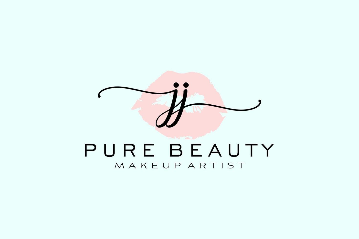Initial JJ Watercolor Lips Premade Logo Design, Logo for Makeup Artist Business Branding, Blush Beauty Boutique Logo Design, Calligraphy Logo with creative template. vector