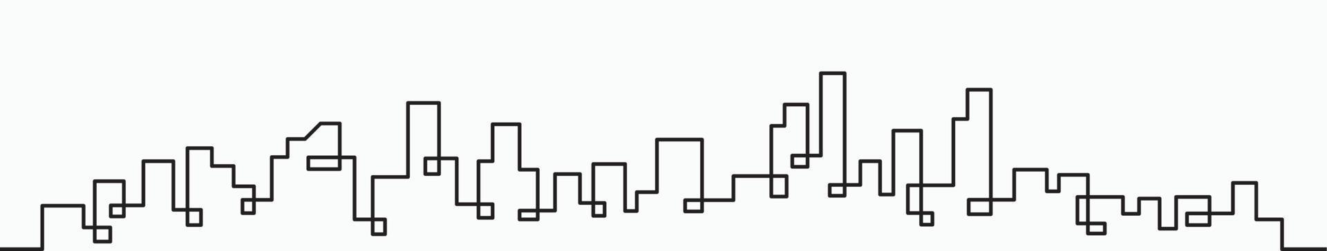 Modern City Skyline continuous outline drawing on white background. vector