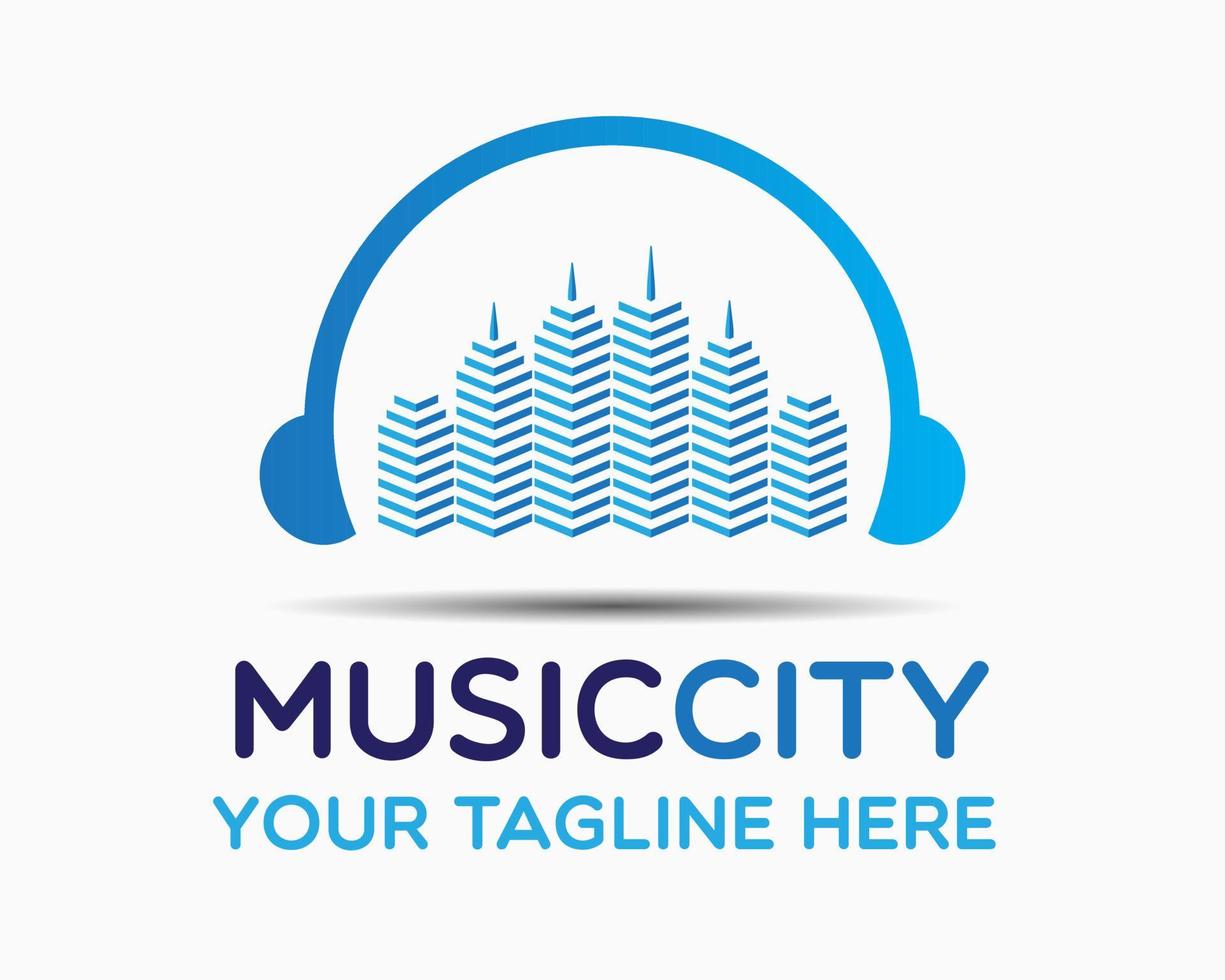 music city logo design template. city and music illustration vector