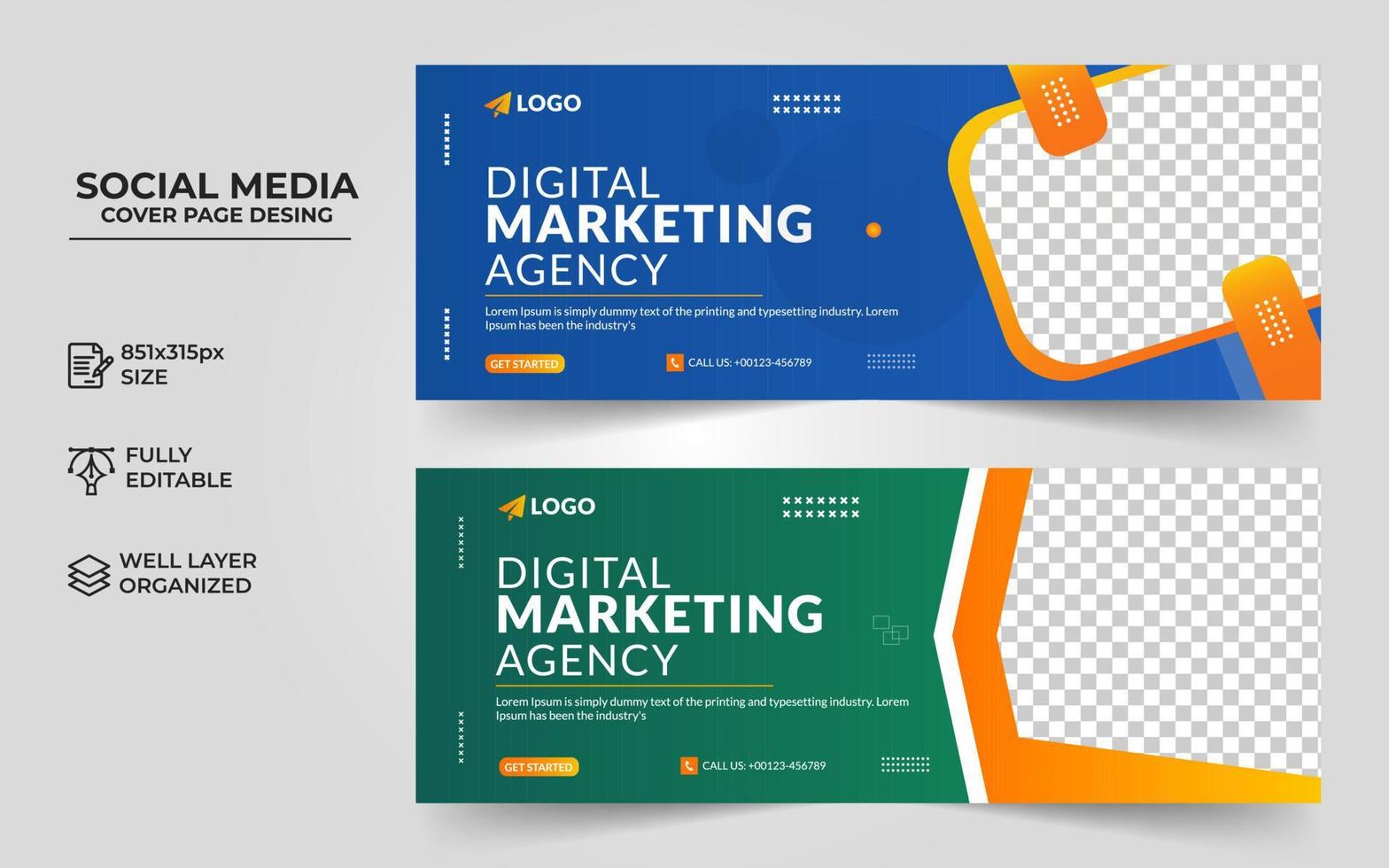 plantilla de banner de portada de redes sociales de marketing digital, portada de negocios creativos y diseño de vector de banner