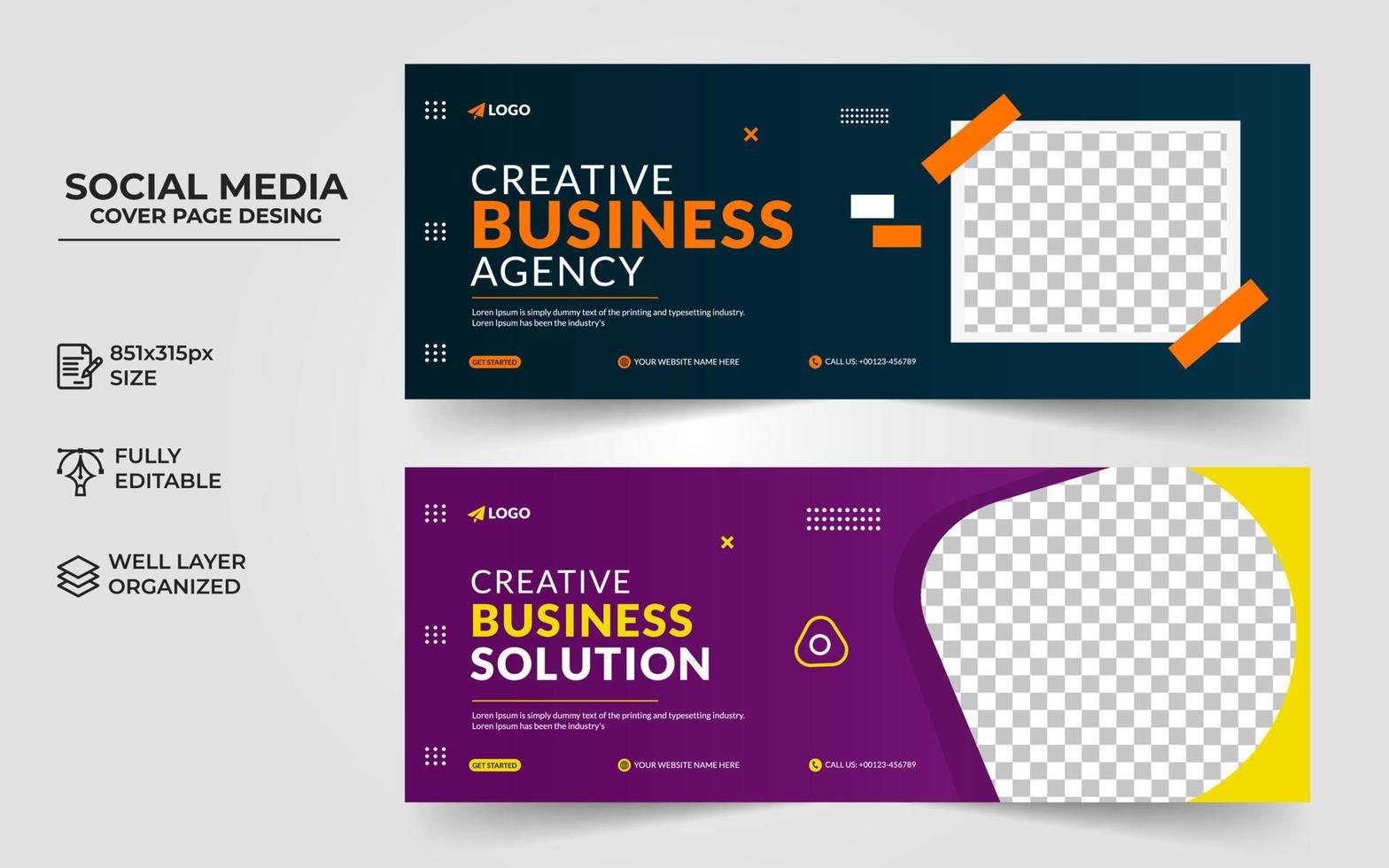 business social media facebook cover banner template, professional business social cover vector design