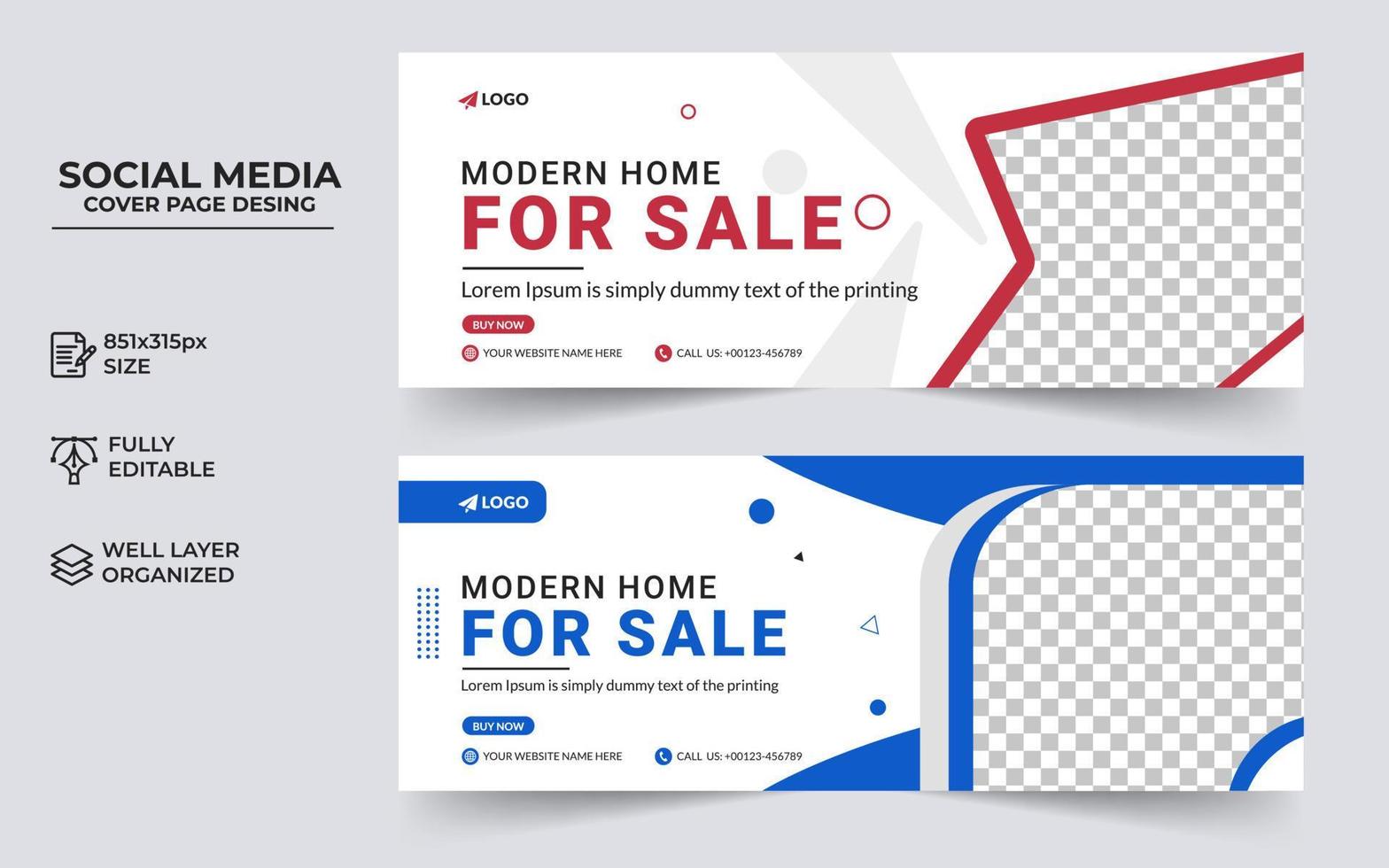 Real estate home rent sale social media post facebook cover banner template and web ad banner vector desing