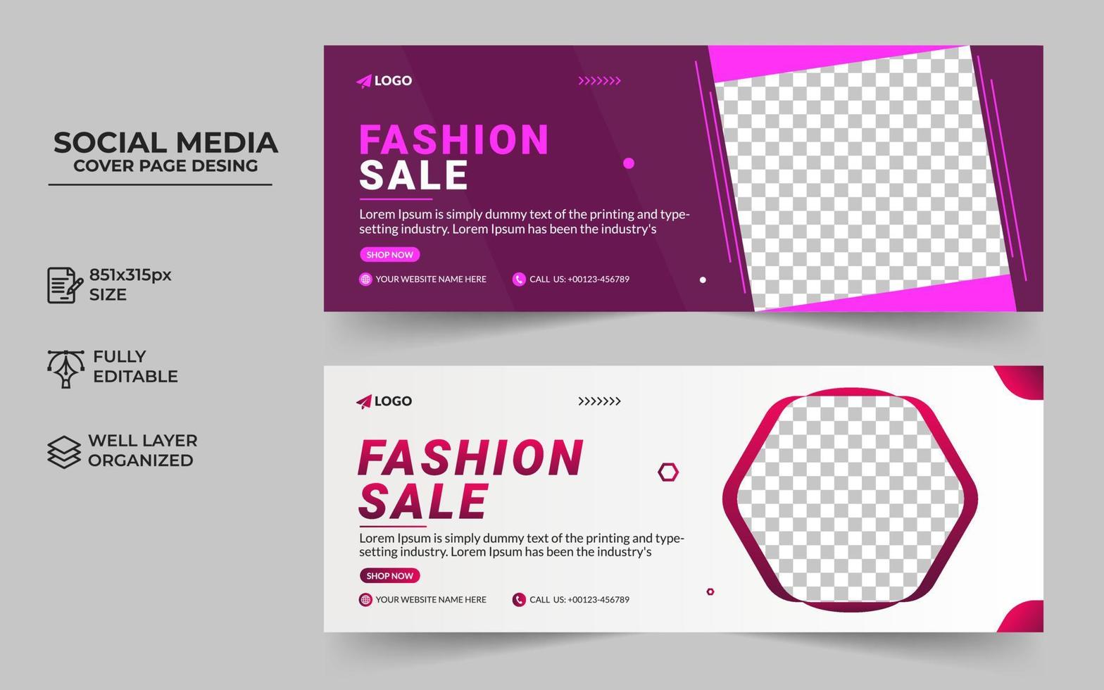 fashion sale social media post facebook cover template,  Modern and creative business cover banner design. Business Facebook cover page timeline vector