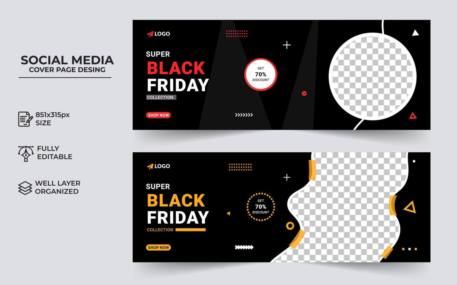 Black Friday social media post facebook cover template, Modern and creative business cover banner design vector