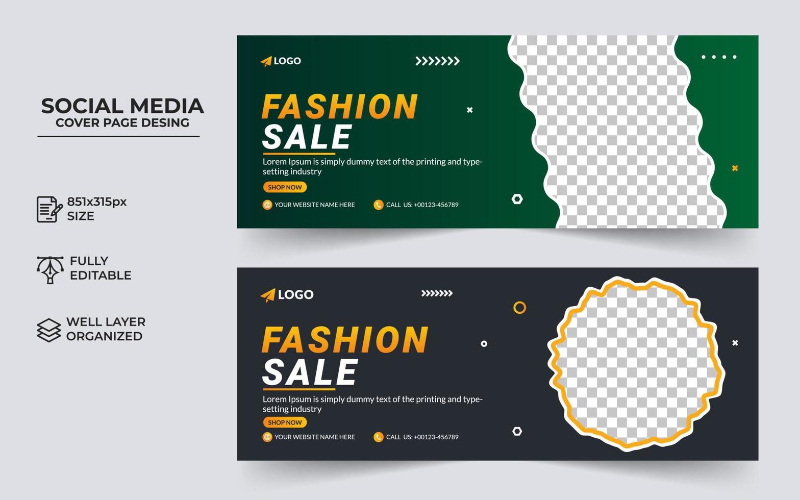 fashion sale social media post facebook cover template,  Modern and creative business cover banner design. Business Facebook cover page timeline vector