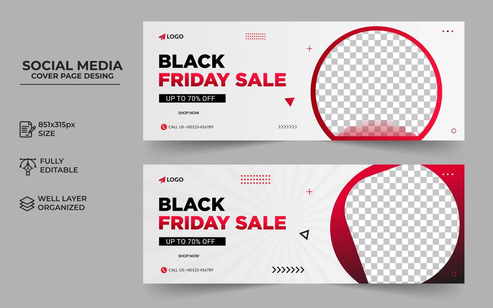 Black Friday social media post facebook cover template, Modern and creative business cover banner design vector