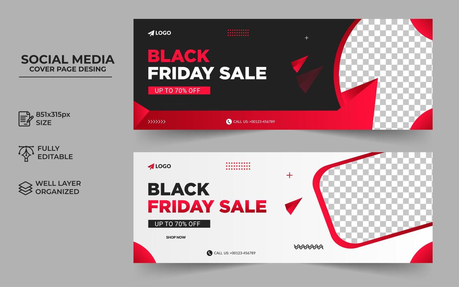 Black Friday social media post facebook cover template, Modern and creative business cover banner design vector
