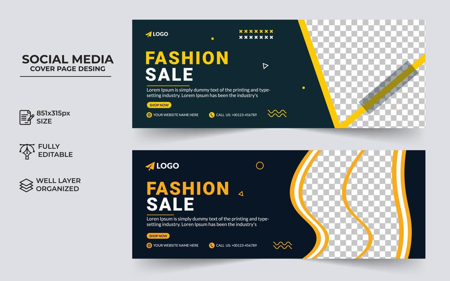 fashion sale social media post facebook cover template,  Modern and creative business cover banner design. Business Facebook cover page timeline vector