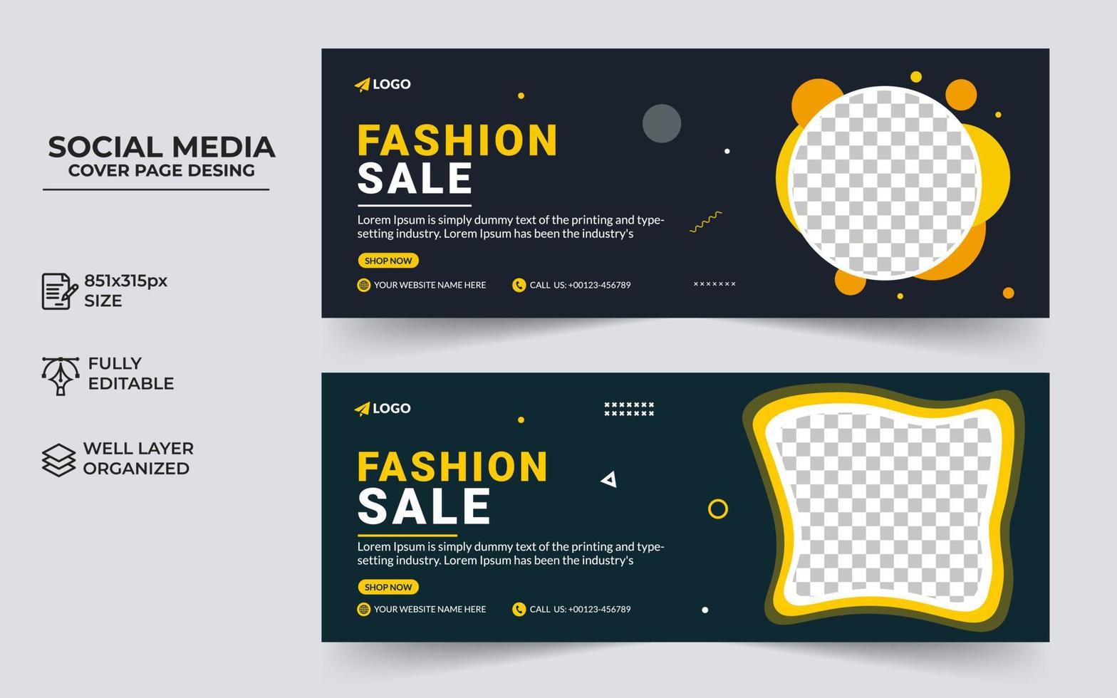fashion sale social media post facebook cover template,  Modern and creative business cover banner design. Business Facebook cover page timeline vector