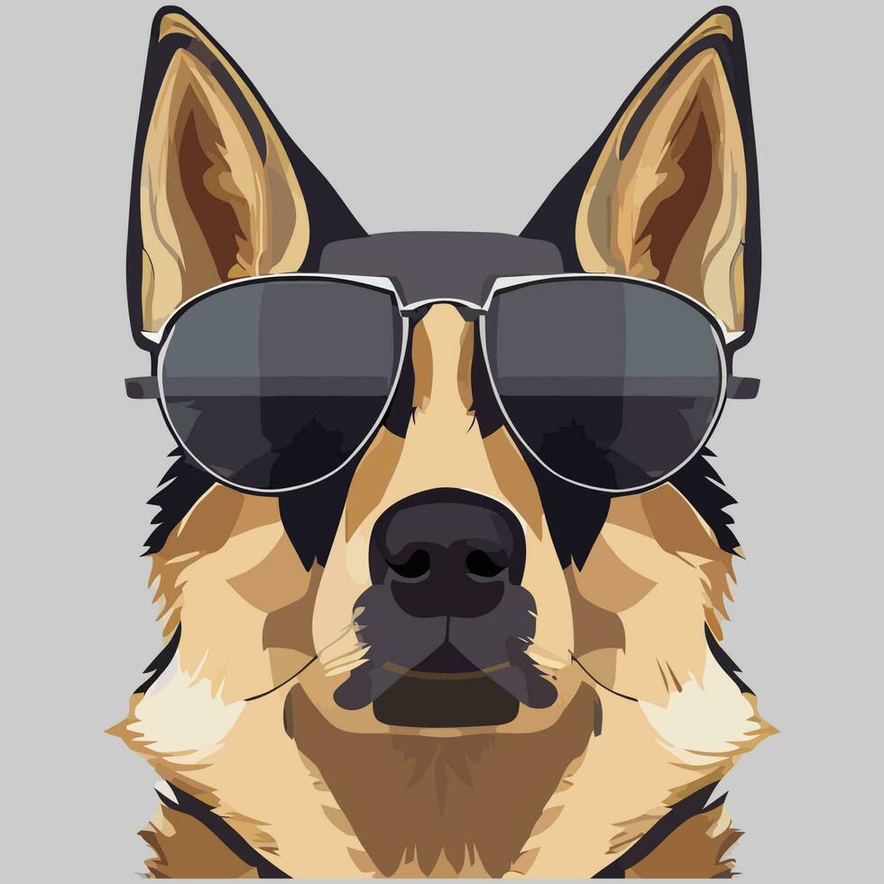 illustration Vector graphic of German shepherd dog wearing black sunglasses isolated good for icon, mascot, print, design element or customize your design