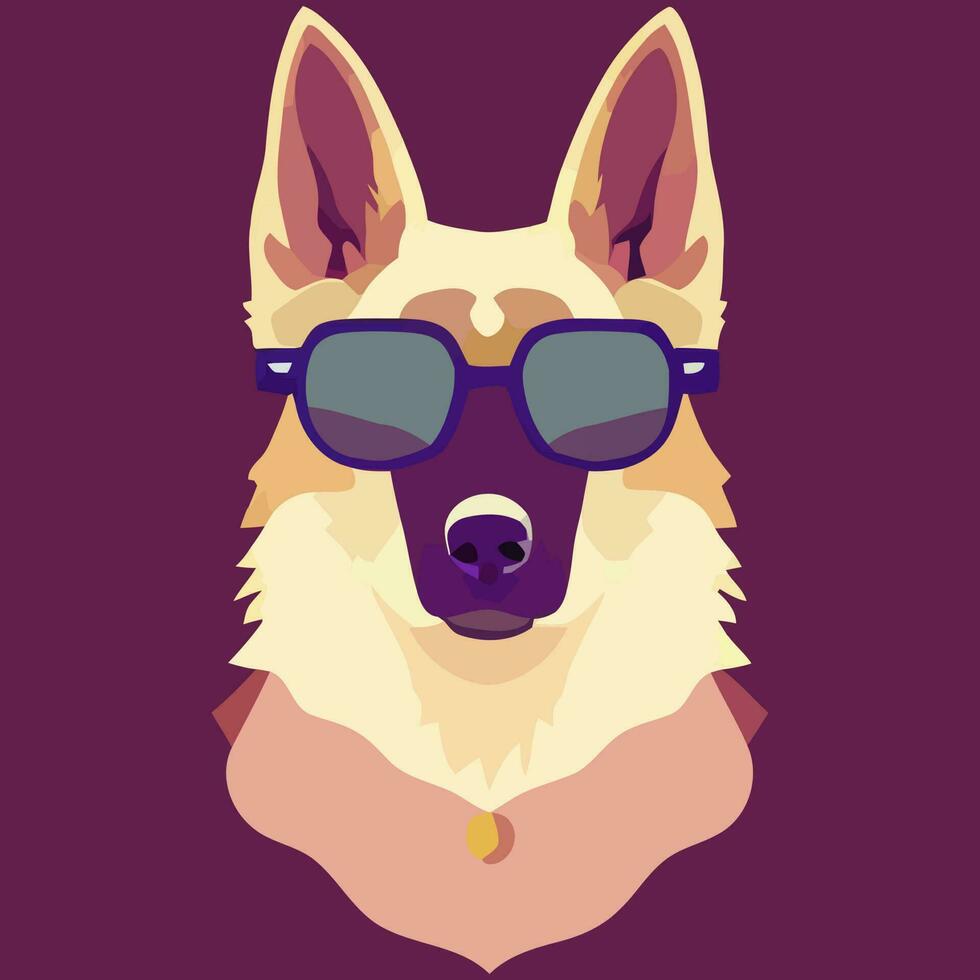 illustration Vector graphic of German shepherd dog wearing sunglasses isolated good for icon, mascot, print, design element or customize your design
