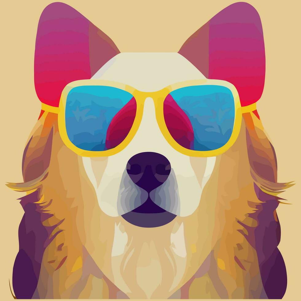 illustration Vector graphic of golden retriever dog wearing sunglasses ...