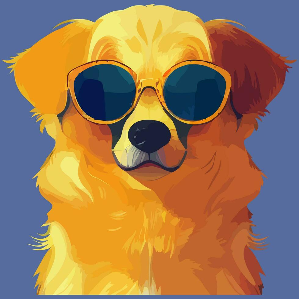 ilustración gráfica vectorial de perro golden retriever con gafas de sol aislado bueno para icono, mascota, impresión, elemento de diseño o personalizar su diseño vector