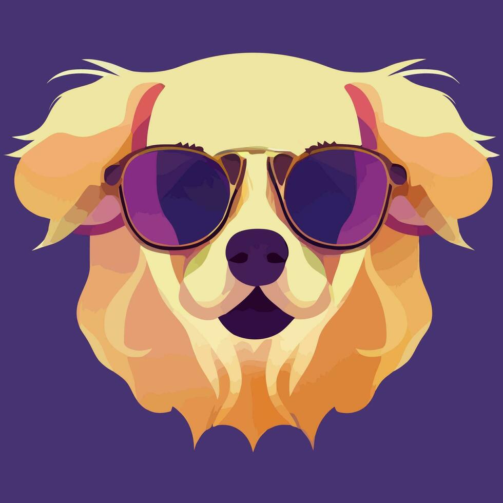 illustration Vector graphic of colorful golden retriever dog wearing sunglasses isolated good for icon, mascot, print, design element or customize your design