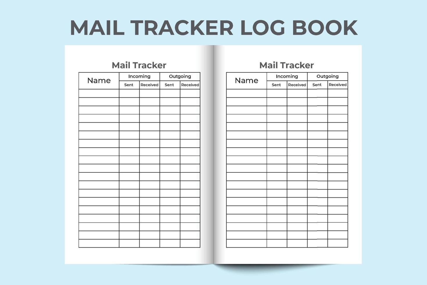 Mail tracker log book interior. Mail incoming and outgoing tracker notebook. Mail tracker template interior. Logbook interior. Mail checklist journal interior. vector