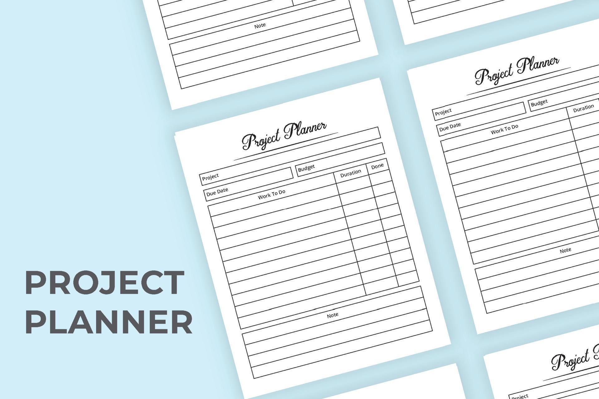 Project planner notebook interior Task planner logbook Work planner
