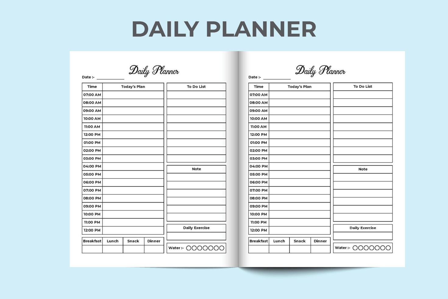 Daily planner log book interior. Daily routine planner notebook. Work schedule template. Daily planner journal interior. Task planner logbook. Notebook interior. vector