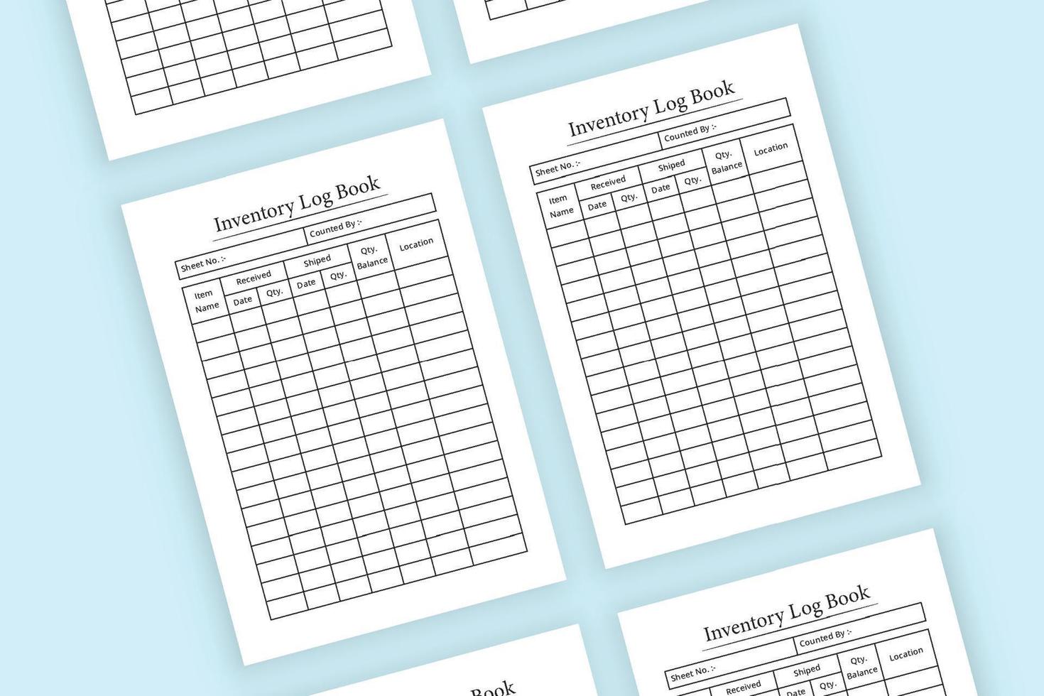 Inventory Log Book interior. Daily purchase and sell checklist. Inventory journal interior. Product inventory checklist template.  Inventory journal notebook interior. vector