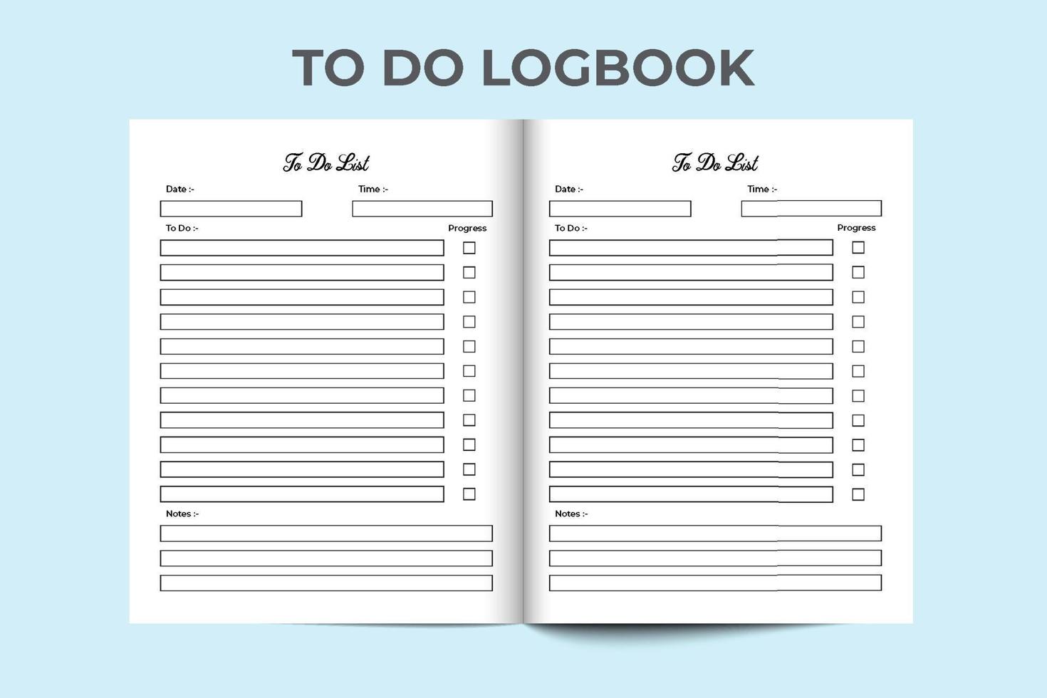 To-do list notebook interior. To-do list logbook and Task tracker. Task planner notebook. Work list journal interior. To do task logbook. Daily work checklist planner. Log book interior. vector