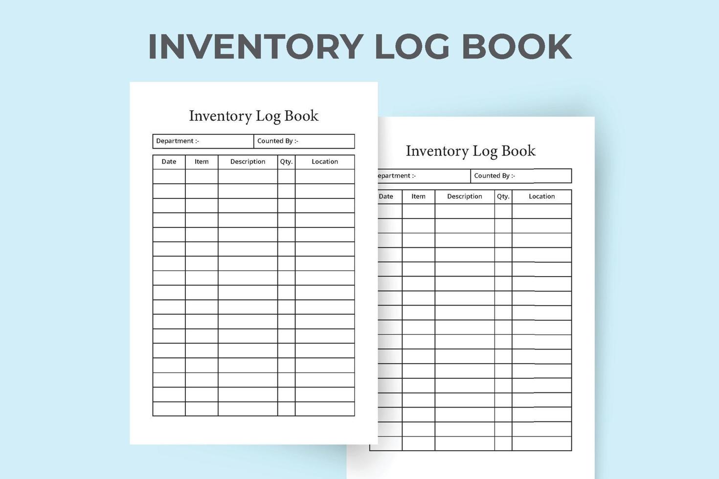 Inventory log book interior. Inventory management journal. Product inventory checklist interior. Daily purchase and sell checklist. Inventory notebook. Logbook interior. vector