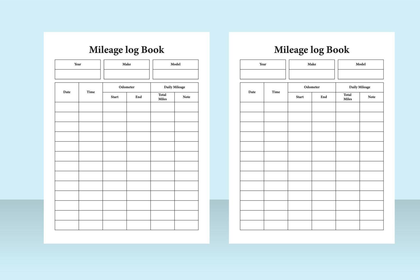 Mileage tracker notebook interior. Mileage checklist interior template. Mileage tracker journal. Daily mileage checklist planner. Logbook interior. Vehicle management log book. vector
