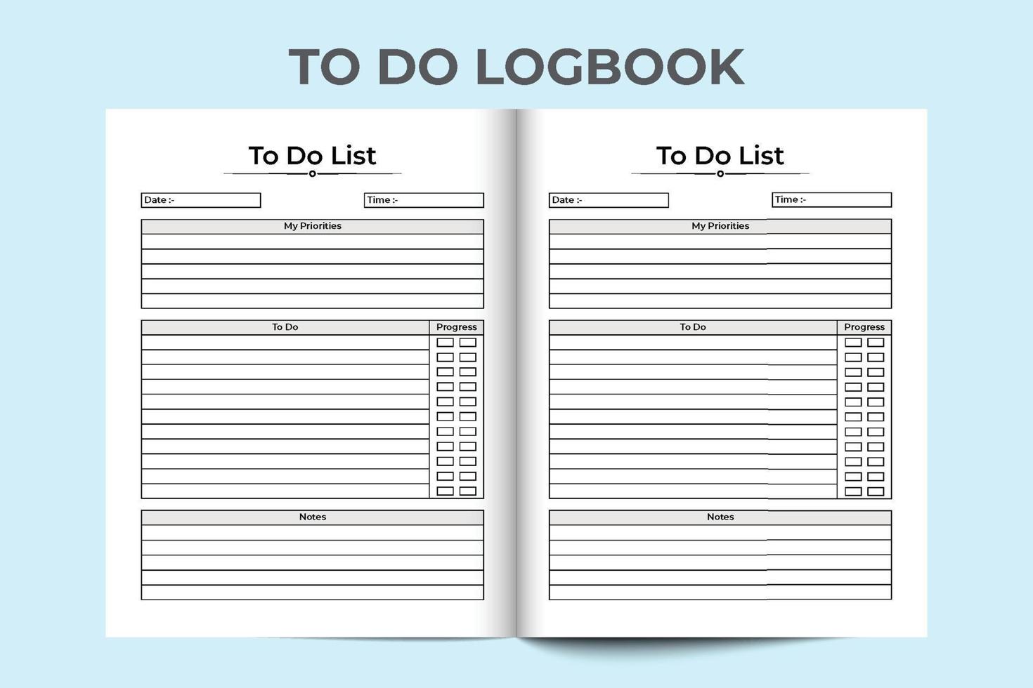 To-do list logbook interior. Time management journal. Work list planner interior. To-do list logbook and Task tracker. Daily work planner. To do task notebook. Log book interior. vector