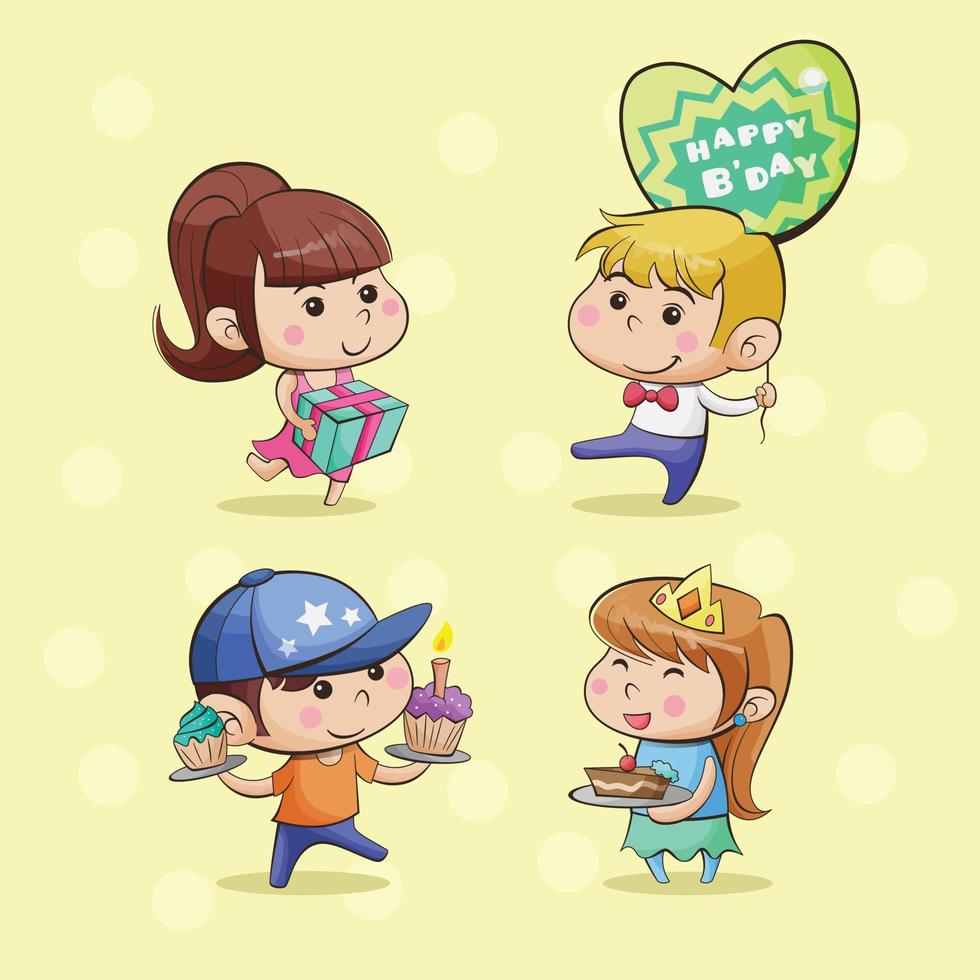 Kids birthday party cartoon character illustration vector