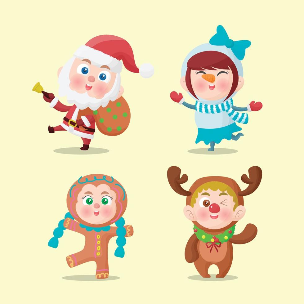Christmas character cute children with costumes hand drawn flat collection vector