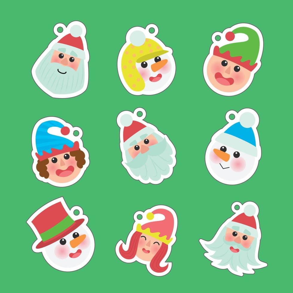 Christmas stickers cute characters hand drawn flat cartoon key chain collection vector