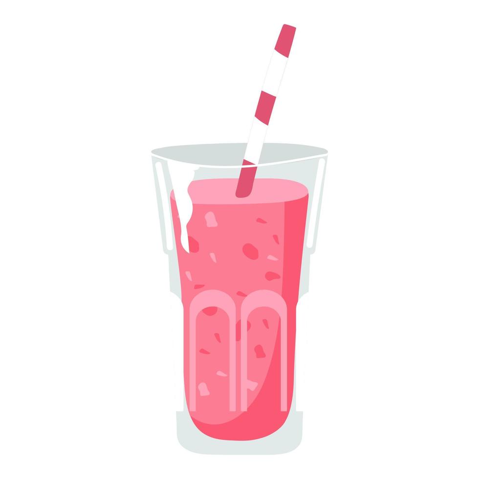 vaso de cóctel de batido batido, plátano de cartón de leche y fresa aislado. vector