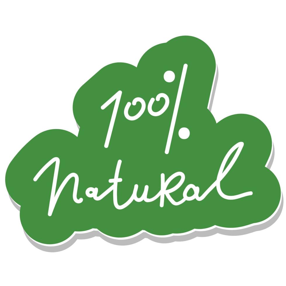 100 natural green lettering sticker with brushpen calligraphy. Eco friendly concept for stickers, banners, cards, advertisement. Vector ecology nature design.