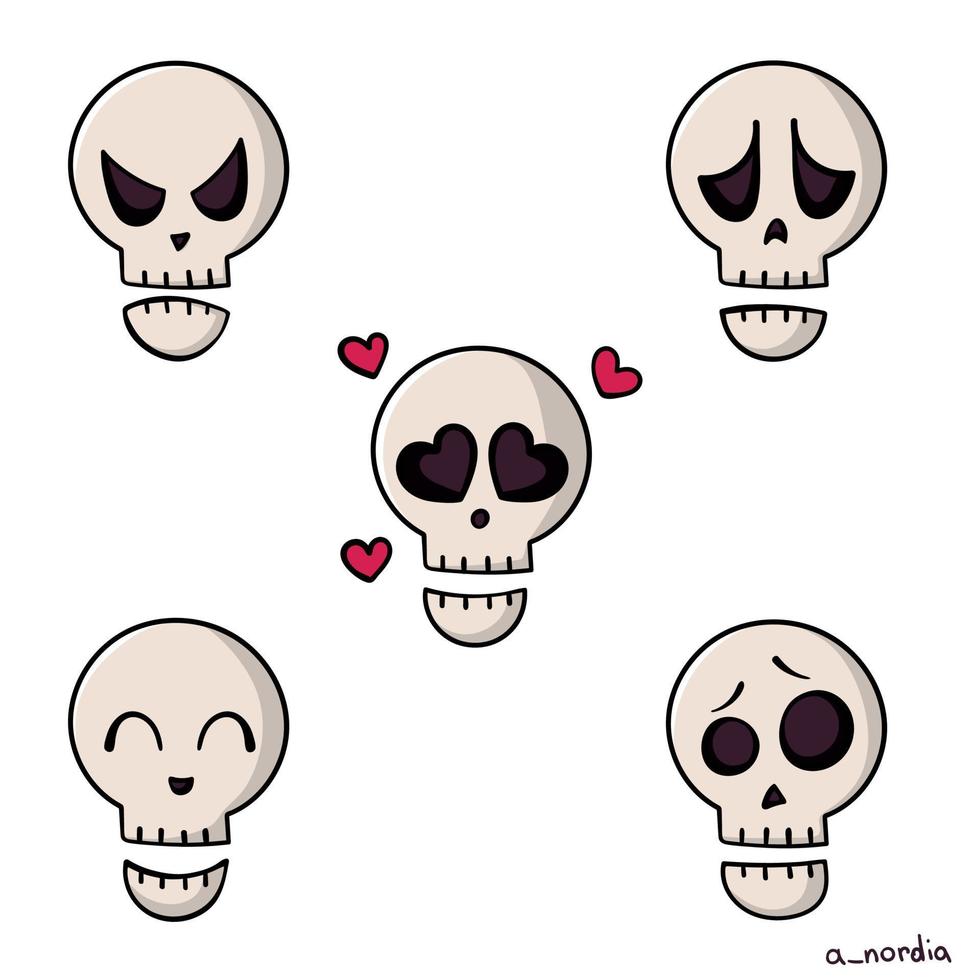 skull emoticon set, cartoon style vector
