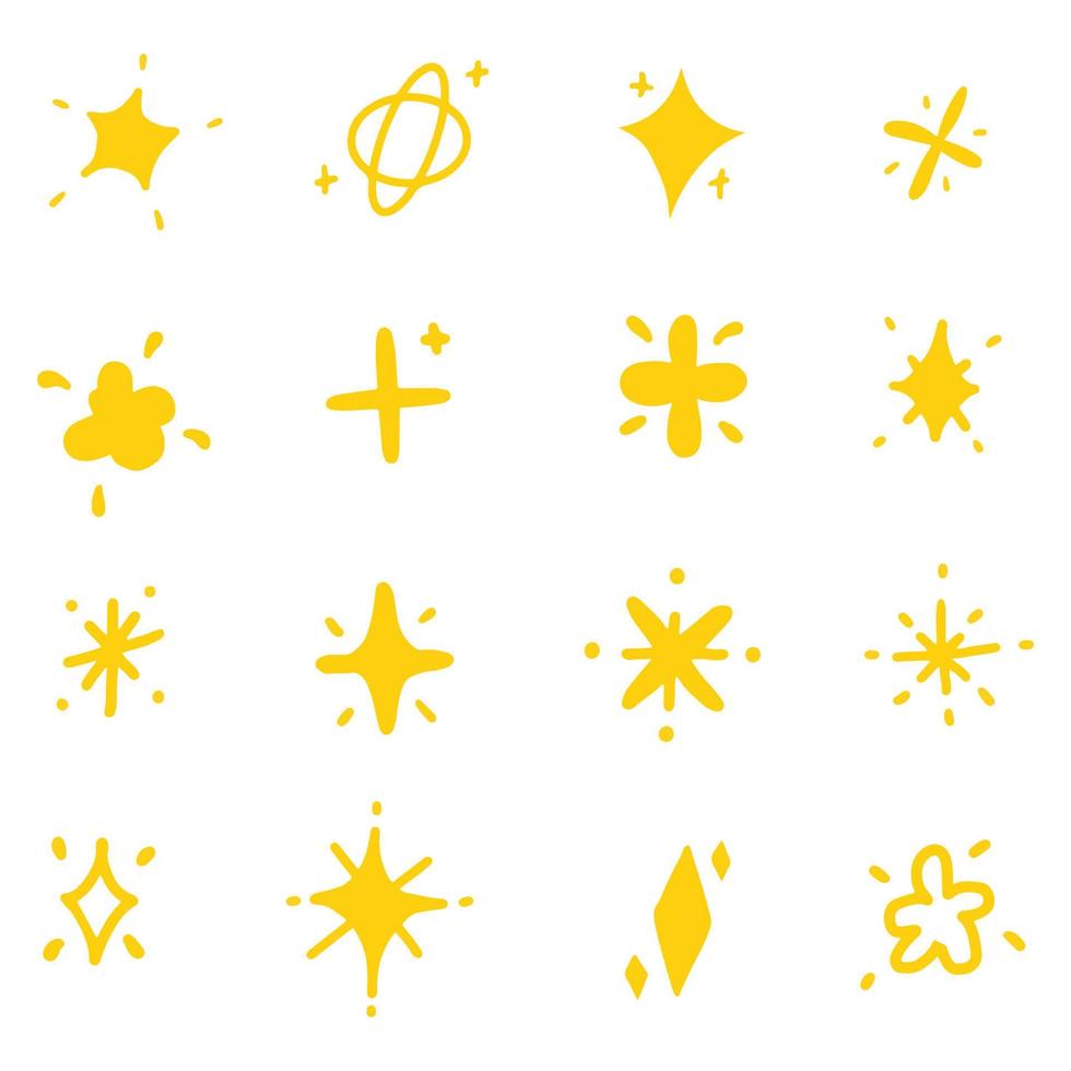 Set of hand drawn sparkle and starburst. Doodle style. Vector illustration.