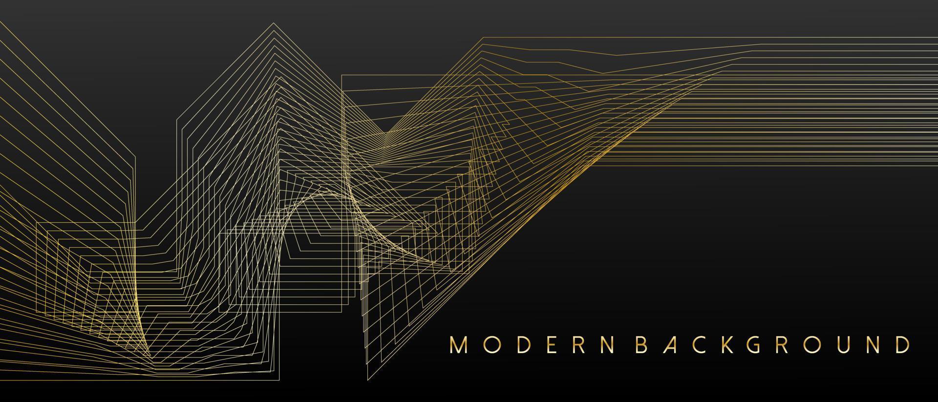 Modern background with golden abstract geometric and wavy lines design. Vector illustration