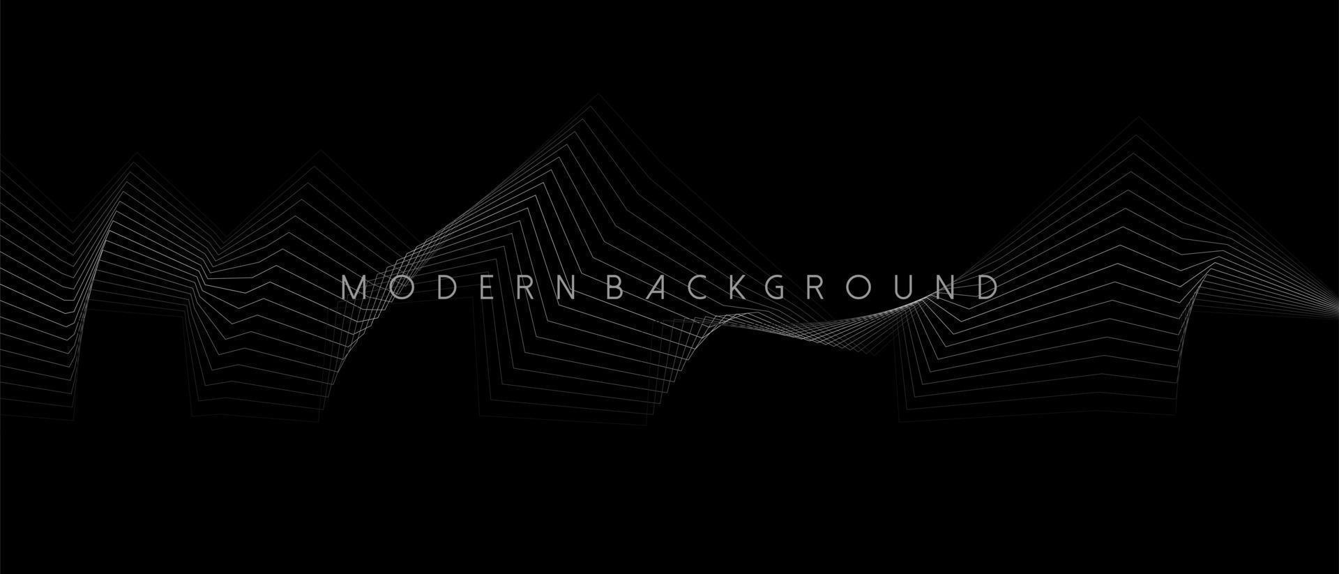 Black background abstract geometric and wavy lines design. Vector illustration