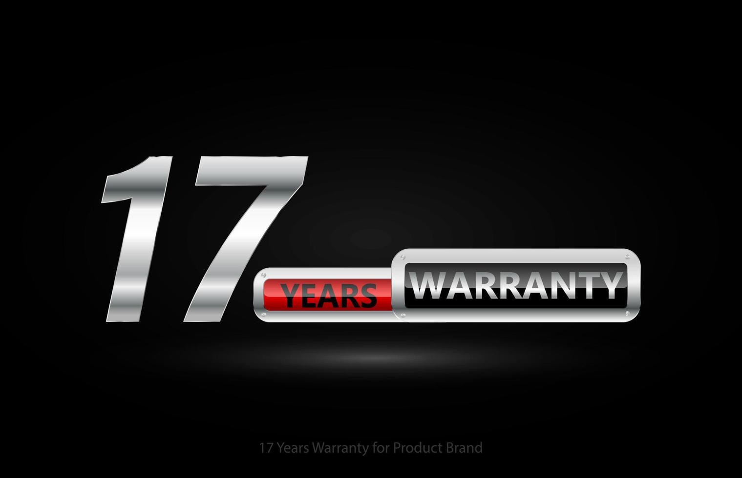 17 years warranty silver logo isolated on black background, vector design for product warranty, guarantee, service, corporate, and your business.