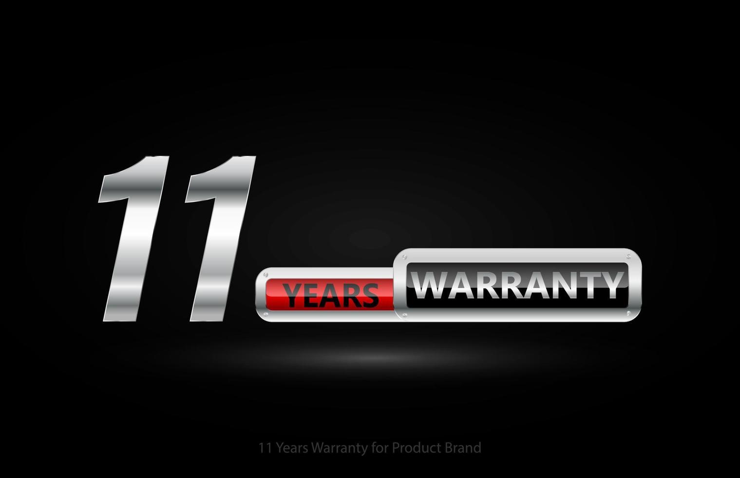 11 years warranty silver logo isolated on black background, vector design for product warranty, guarantee, service, corporate, and your business.