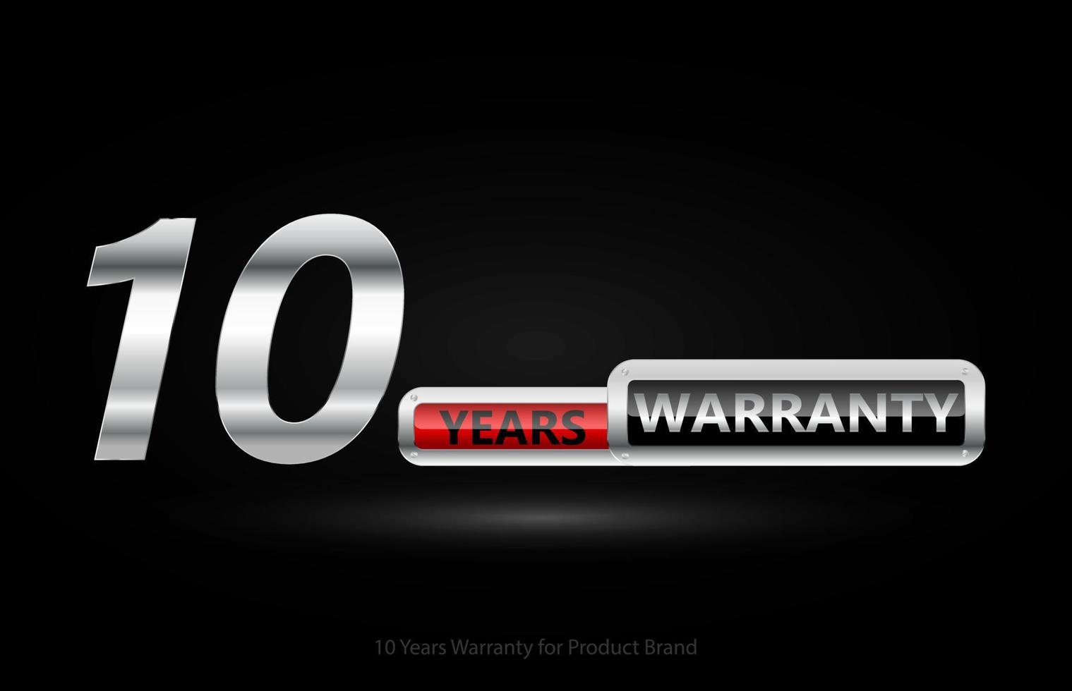 10 years warranty silver logo isolated on black background, vector design for product warranty, guarantee, service, corporate, and your business.