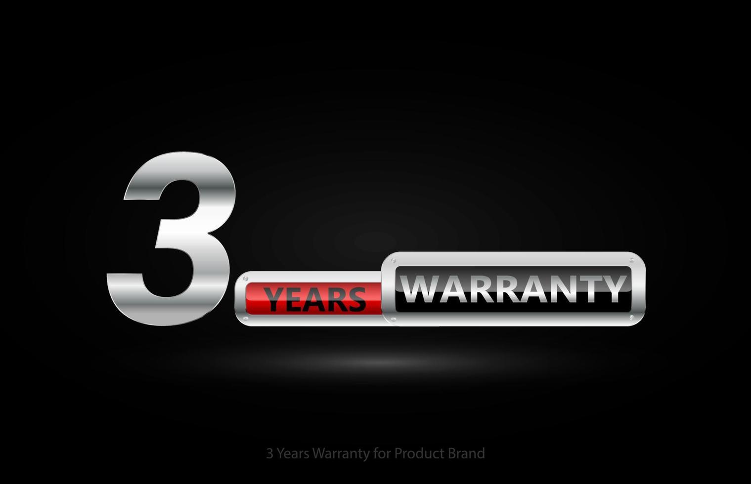 3 years warranty silver logo isolated on black background, vector design for product warranty, guarantee, service, corporate, and your business.