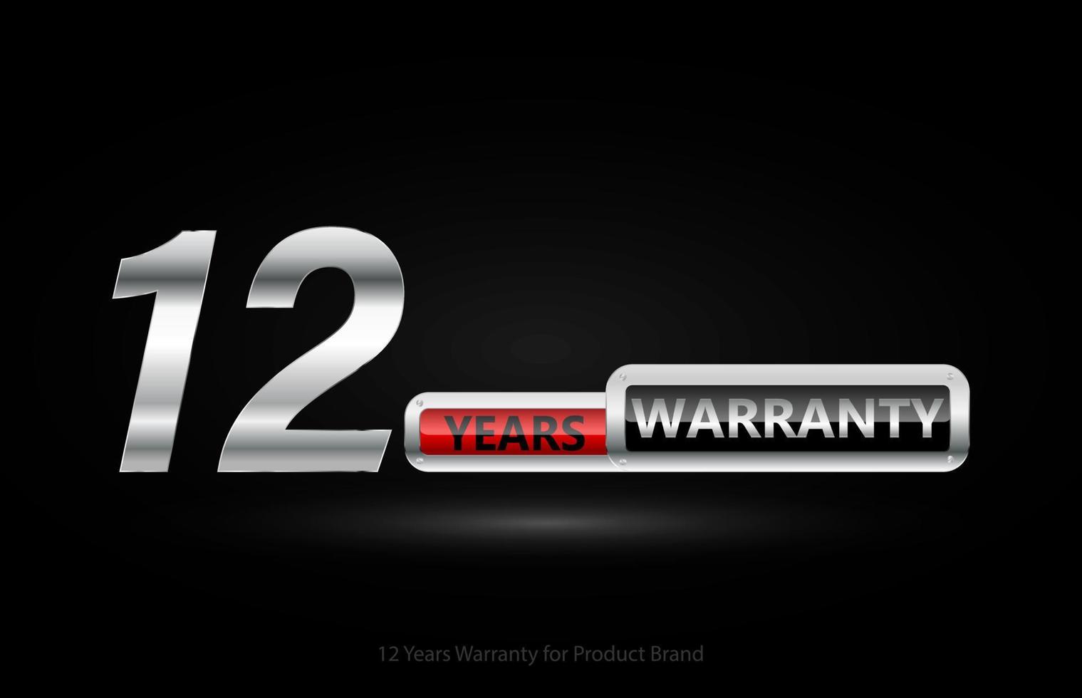 12 years warranty silver logo isolated on black background, vector design for product warranty, guarantee, service, corporate, and your business.