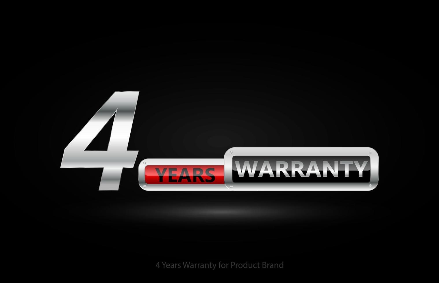 4 years warranty silver logo isolated on black background, vector design for product warranty, guarantee, service, corporate, and your business.